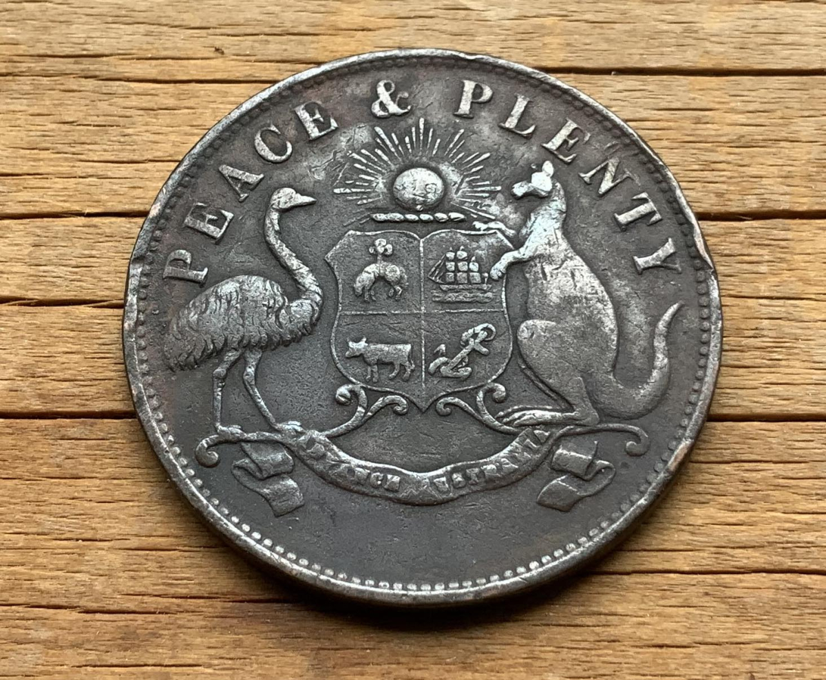 1858 Peace and Plenty Melbourne Australia Penny coin C3690